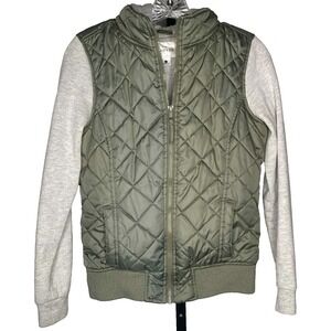 Empyre Full zip jacket quilted Lined Hooded Green gray Women's Size Small S
